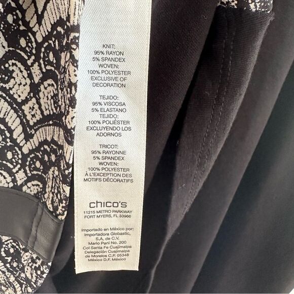 CHICOS Lace Print Blouse Womens Size Large Stretch Jersey Knit Dolman Sleeve - Picture 5 of 7